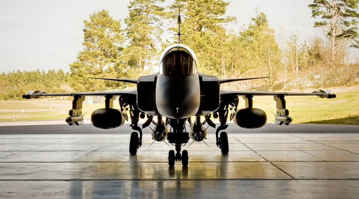 JAS-39 Gripen jet fighter on tarmac