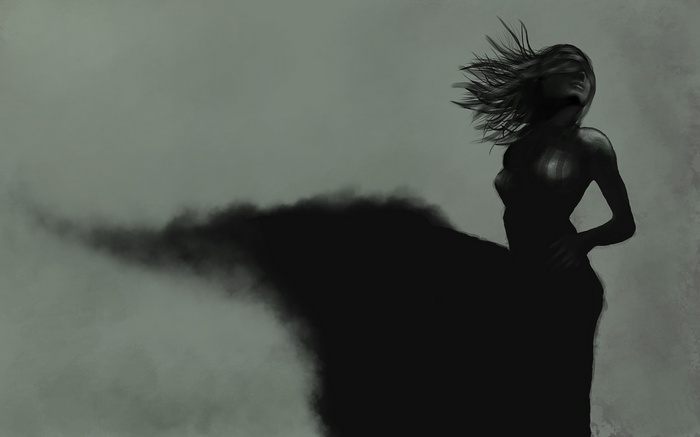 Artwork of a shadowy female figure
