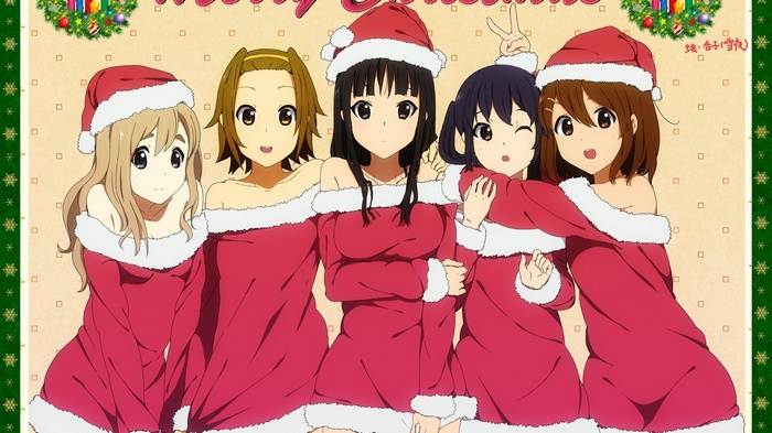 K-ON! girls in Santa outfits celebrating Christmas