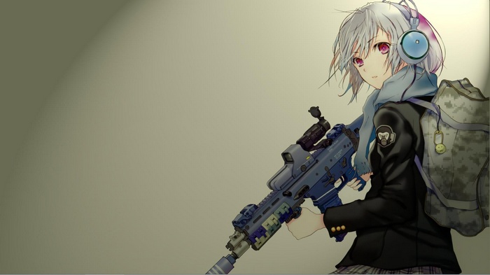 Anime girl with headphones and a rifle