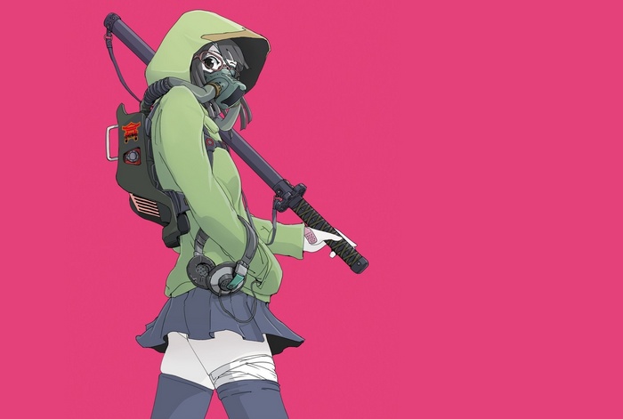 Anime girl with gas mask and katana