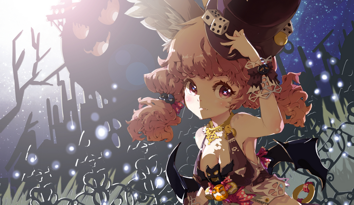 Anime girl with Halloween costume and top hat