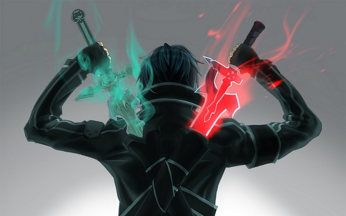 Kirigaya Kazuto with two glowing swords