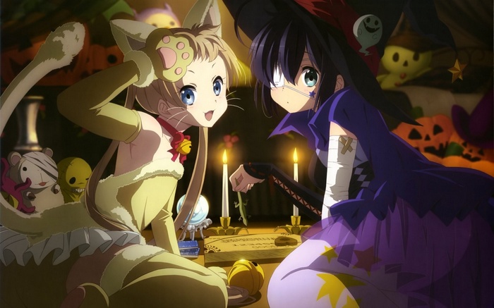 Takanashi Rikka and Dekomori Sanae in Halloween Costumes
