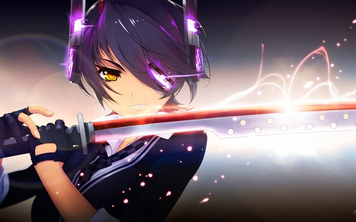 Tenryuu from Kantai Collection with a glowing sword