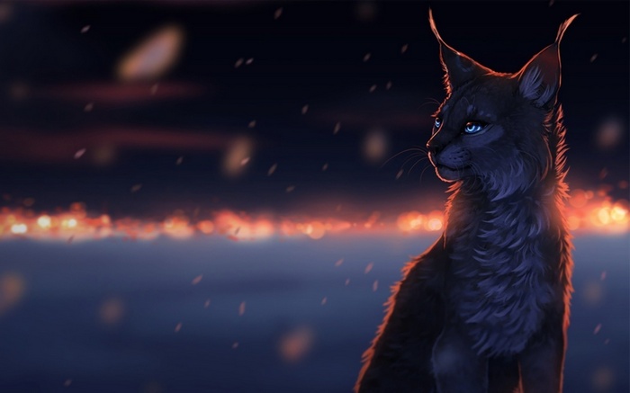 Artwork of a lynx with blue eyes in the rain