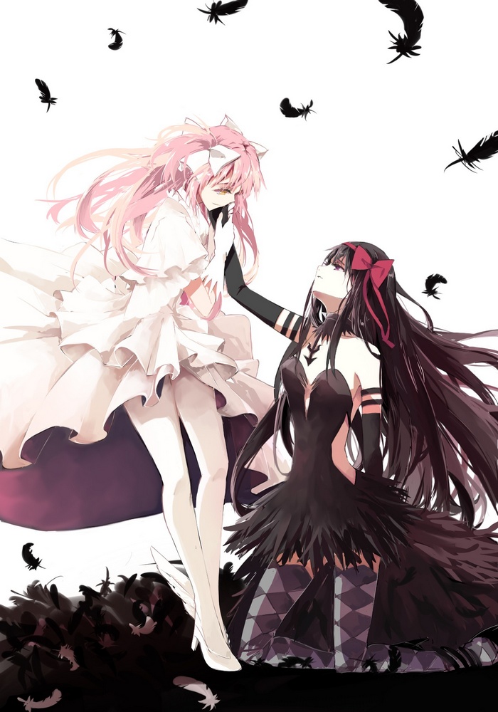Madoka Kaname and Homura Akemi with Feathers