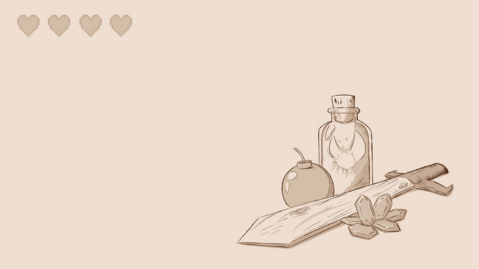 The Legend of Zelda items: hearts, potion, bomb, sword, crystals