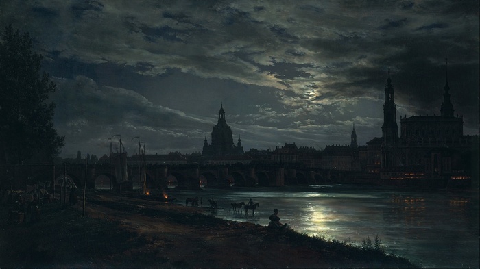 Moonlit River Scene in Dresden by J. C. Dahl