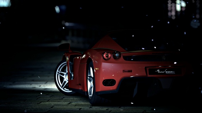 Red Ferrari car at night