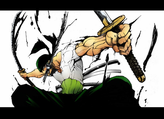 Roronoa Zoro with three katanas in One Piece