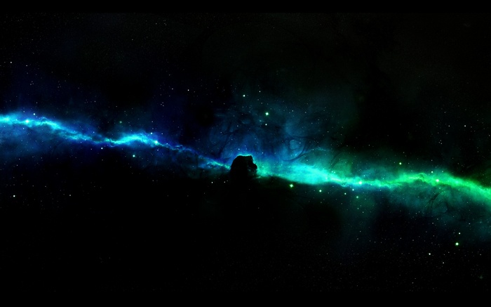 The Horsehead Nebula in vibrant blue and green space