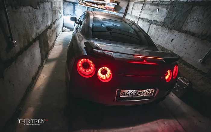 Nissan Skyline GT-R R35 in a garage