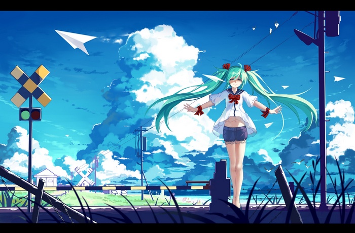 #4581608 Hatsune Miku, anime, sky, twintails, paperplanes, anime girls ...