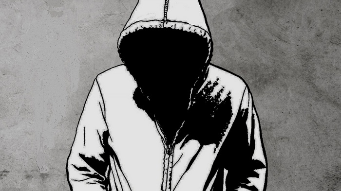 Monochrome artwork of a person in a hood
