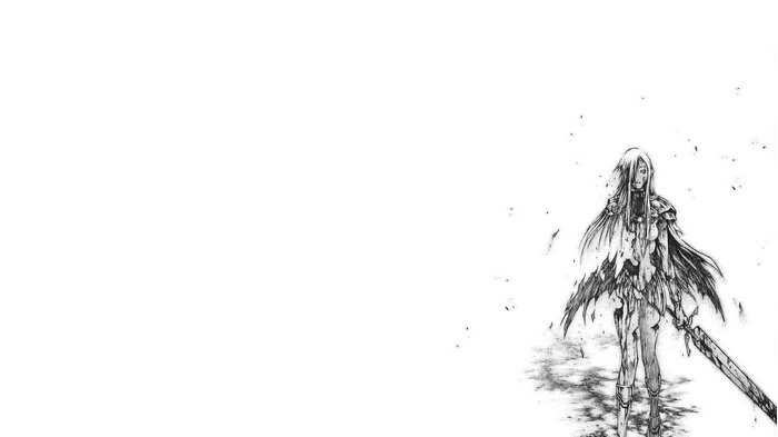 Claymore anime monochrome drawing of a warrior
