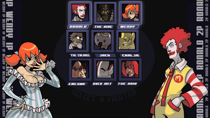 Fictional Fast Food Fighter Select Screen