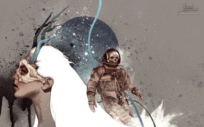 Dead Astronauts artwork with woman and astronaut