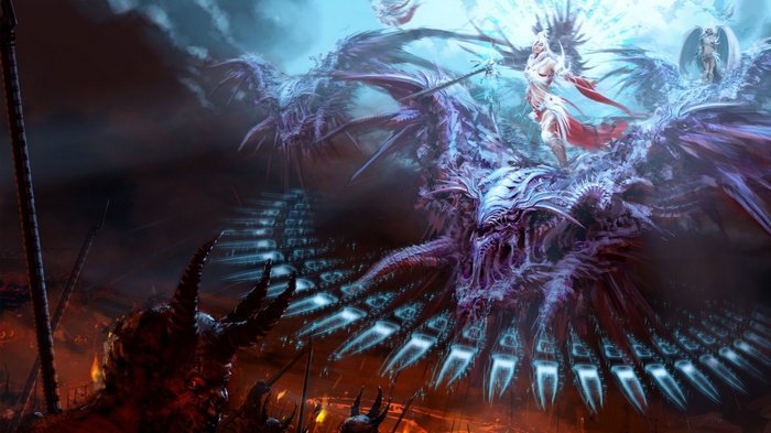 Fantasy girl fighting a demon bird