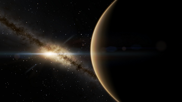 Planet and galaxy in deep space