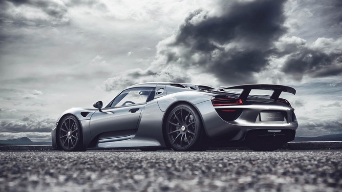 Porsche 918 Spyder sports car on a road