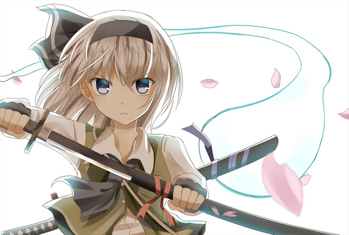 Konpaku Youmu from Touhou with two katanas