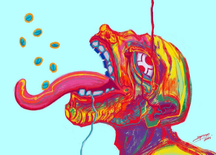 Colorful abstract skull with pills