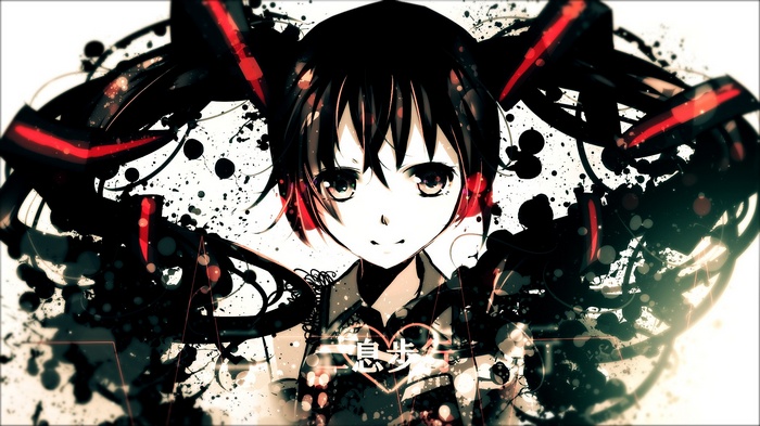 Anime girl with twintails and red accents