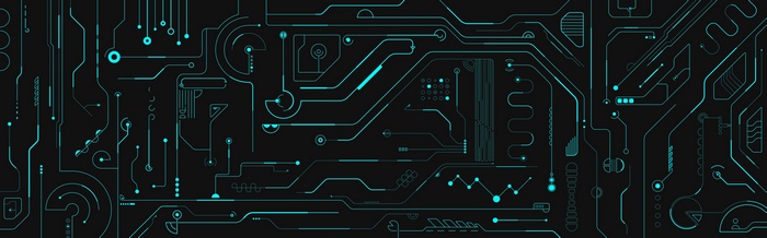 Abstract digital circuit board pattern with blue lines