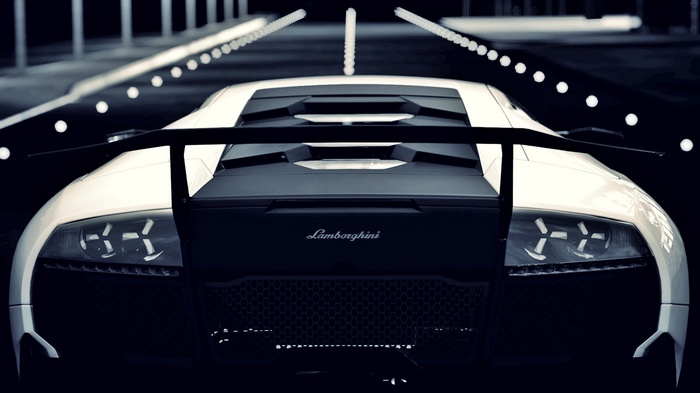 Rear view of a white Lamborghini car