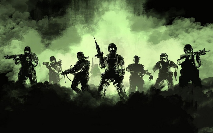 Soldiers in smoke, artwork from Half-Life: Opposing Force