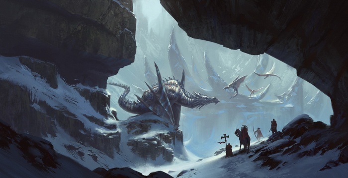 mountains, dragon, artwork, creature, snow, fantasy art, digital art
