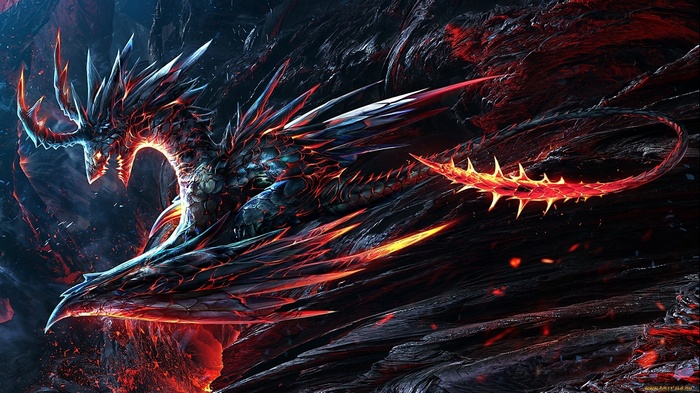 fire, lava, dragon, creature, fantasy art