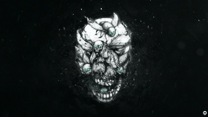 Dark Fantasy Skull with Bees and Skulls