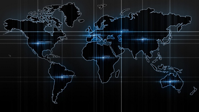 Abstract World Map with Labeled Continents