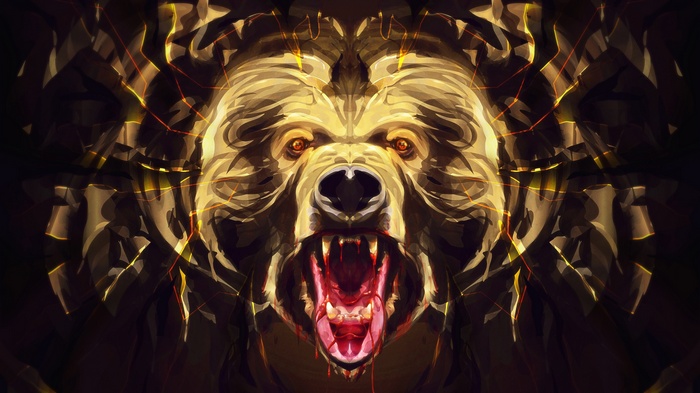 Digital art of a roaring bear with glowing accents