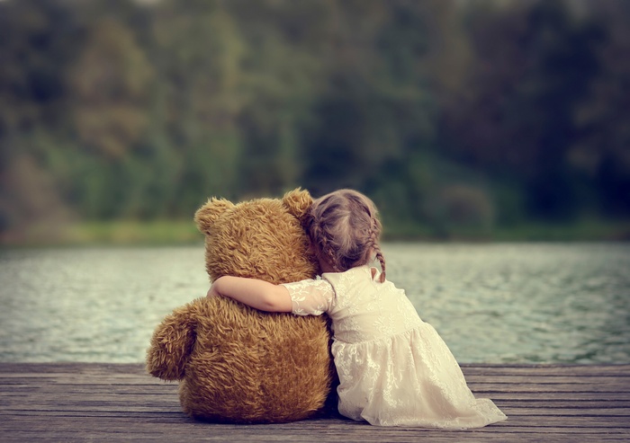 little girl, teddy bears, children
