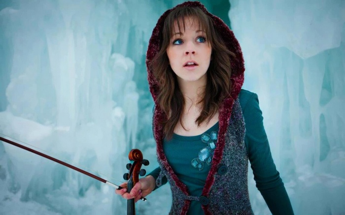 Lindsey Stirling with Violin in Ice Cave