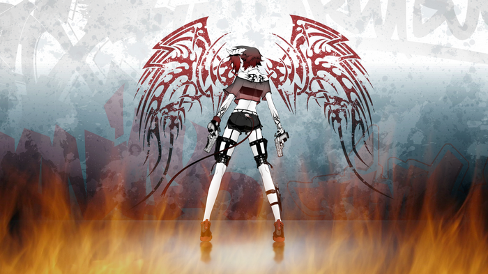 Anime girl with tribal wings and guns