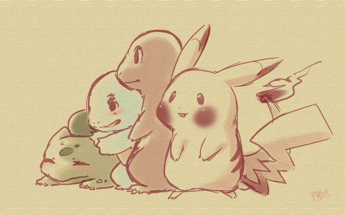 Pikachu, Charmander, Squirtle, and Bulbasaur