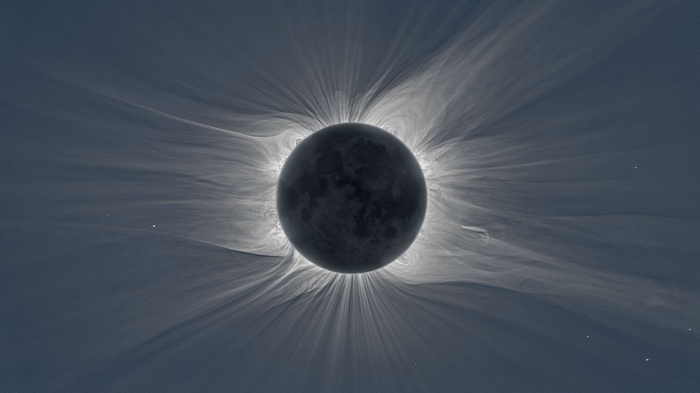 Solar eclipse with the Moon and Sun's corona