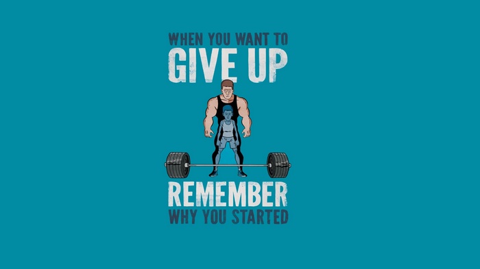 Motivational image with weightlifters and text