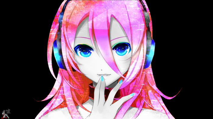 Lily (Vocaloid) with pink hair and headphones