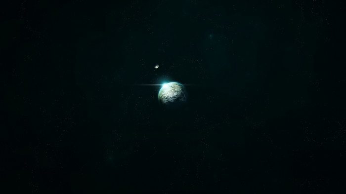 Planet and moon in deep space with stars