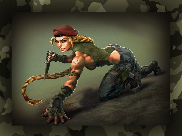 Cammy White from Street Fighter holding a knife