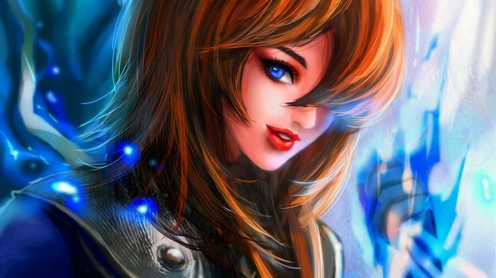 Mei Terumi with blue eyes and orange hair