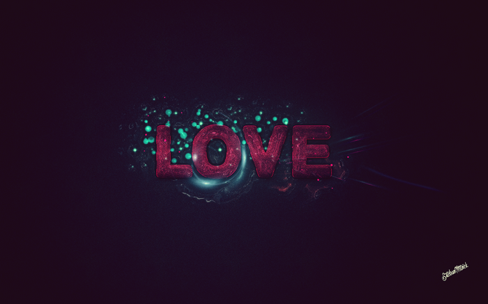 Abstract "LOVE" typography with glowing particles