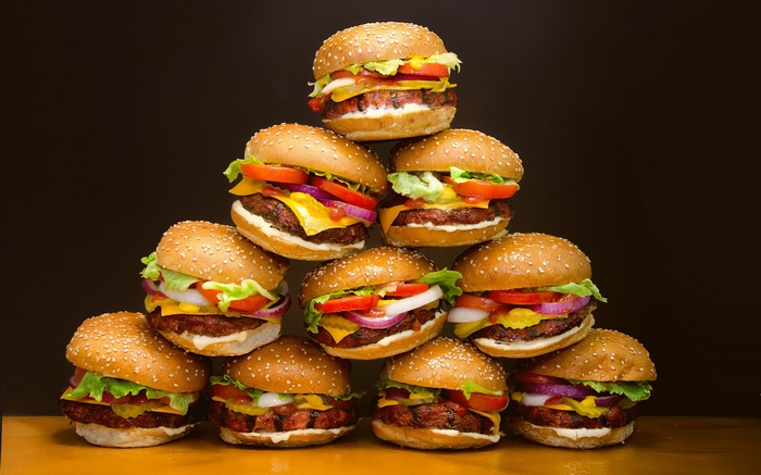 A pyramid of delicious burgers