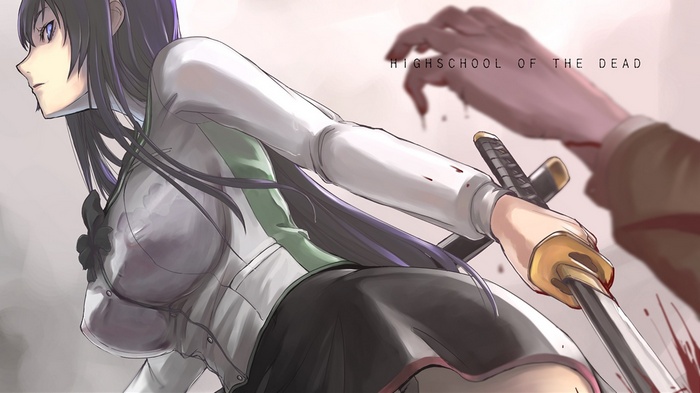 Saeko Busujima with Katana in Highschool of the Dead