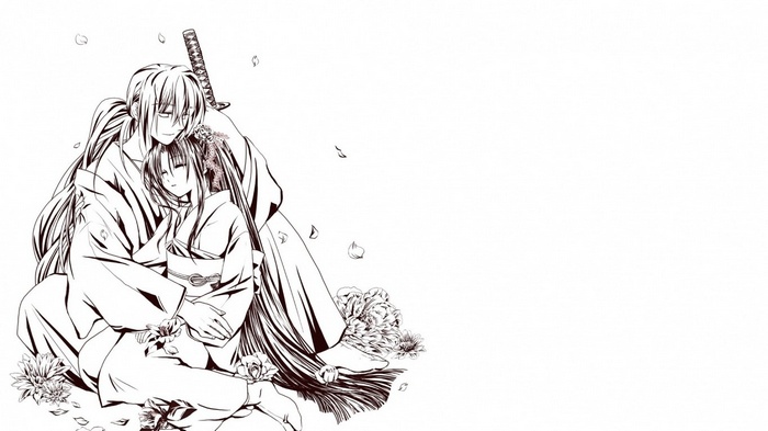 Himura Kenshin and companion with flowers